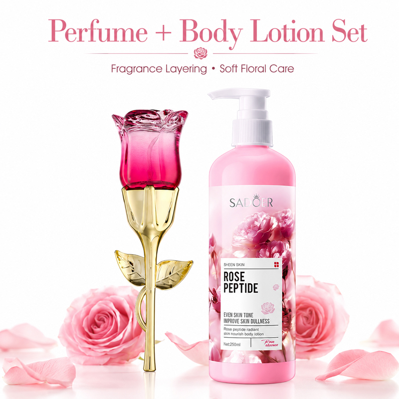 Perfume Fragrance Body Lotion - 여성용 장미향 향수 & 바디로션 세트,